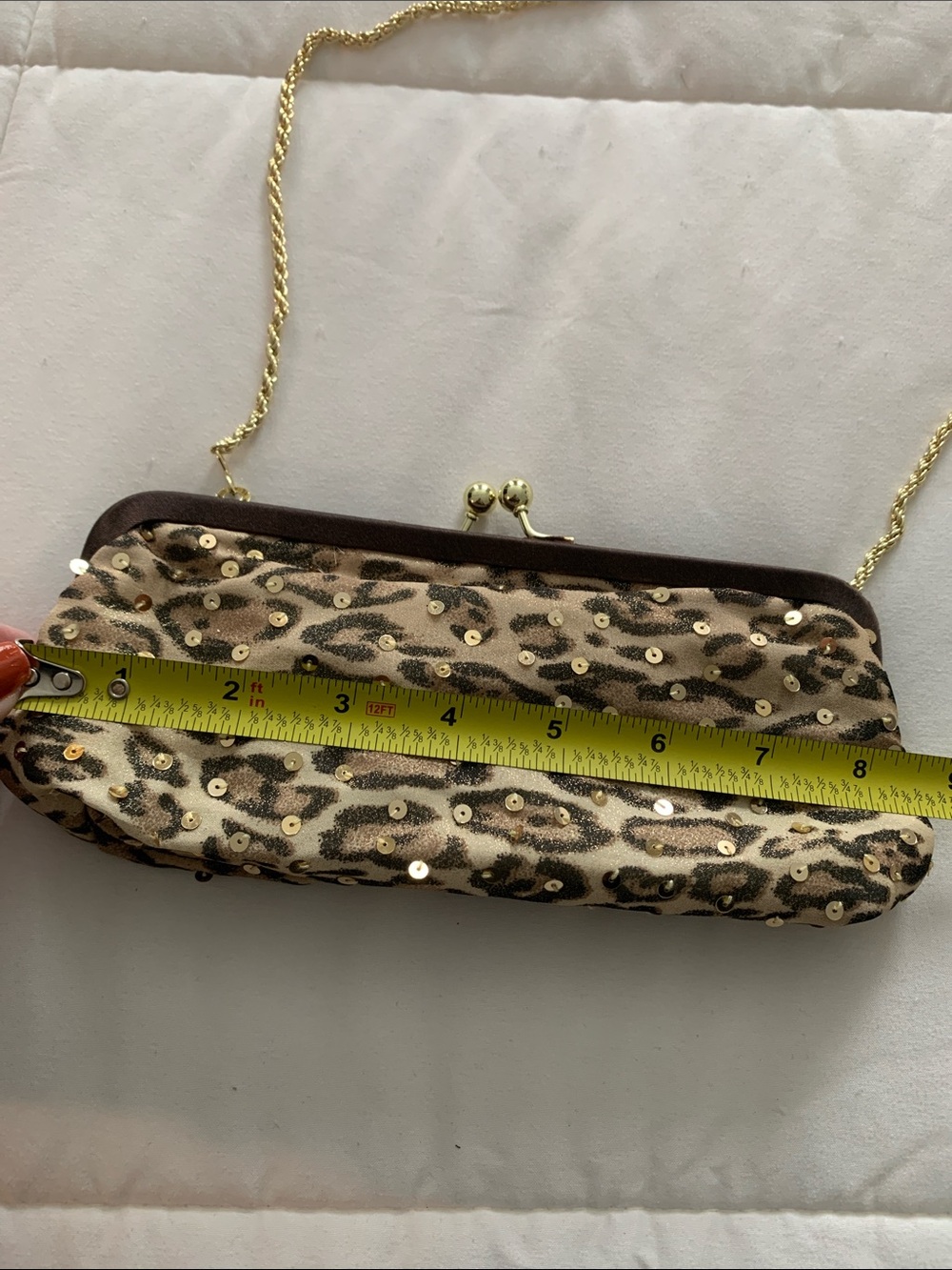 La Regale Gold and Brown Sequin Leopard Print Evening Clutch - Picture 7 of 9